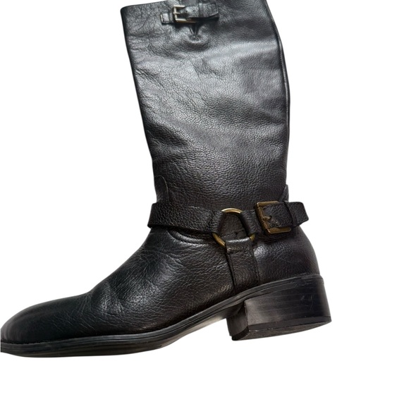Lauren Ralph Lauren McLeod Black Pebbled Leather Riding Boots Harness Buckle 6B - Picture 6 of 16